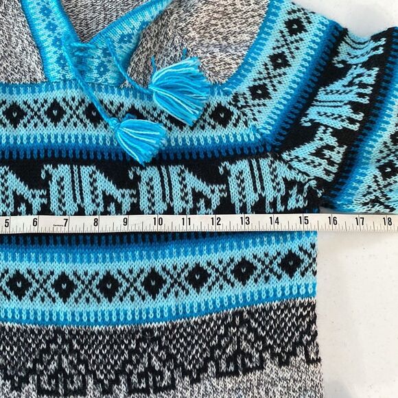 Ecologic Arts Vintage 100% Alpaca Aztec Geo Fringe Knit Hooded Sweater Tassel - Picture 11 of 16